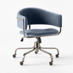 Stretta Blue Velvet Office Chair -Cb2 Pop Shop StrettaBlueMtlOffcChair3QSSS22