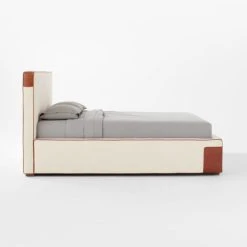 Tailor Ivory Linen And Leather Queen Bed -Cb2 Pop Shop TailorUphlstrdSttchQBedSDSSF21