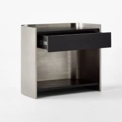 Vestry Black Oak Wood And Metal Nightstand With Drawer -Cb2 Pop Shop VestryMtlNBlkNightstand3QAVSSF22