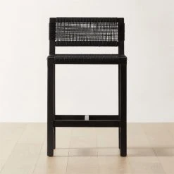 Wrapped Black Leather Counter Stool