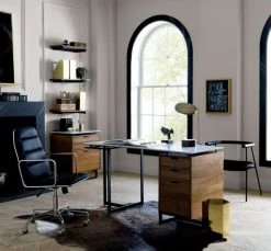 Fullerton 3-Drawer Metal And Walnut Wood Desk With White Marble Top -Cb2 Pop Shop fullertonmodularcollectionMR18